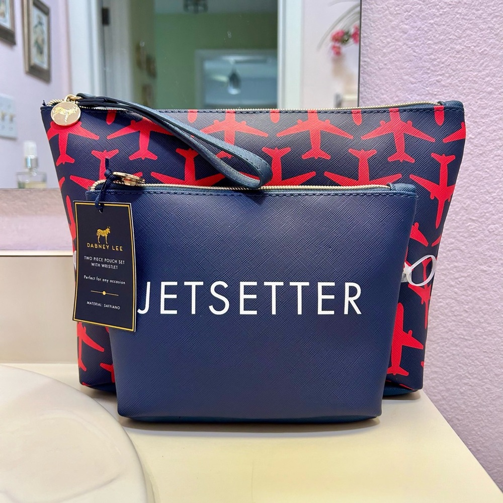 Blue and Red Cosmetic Travel Bag Set